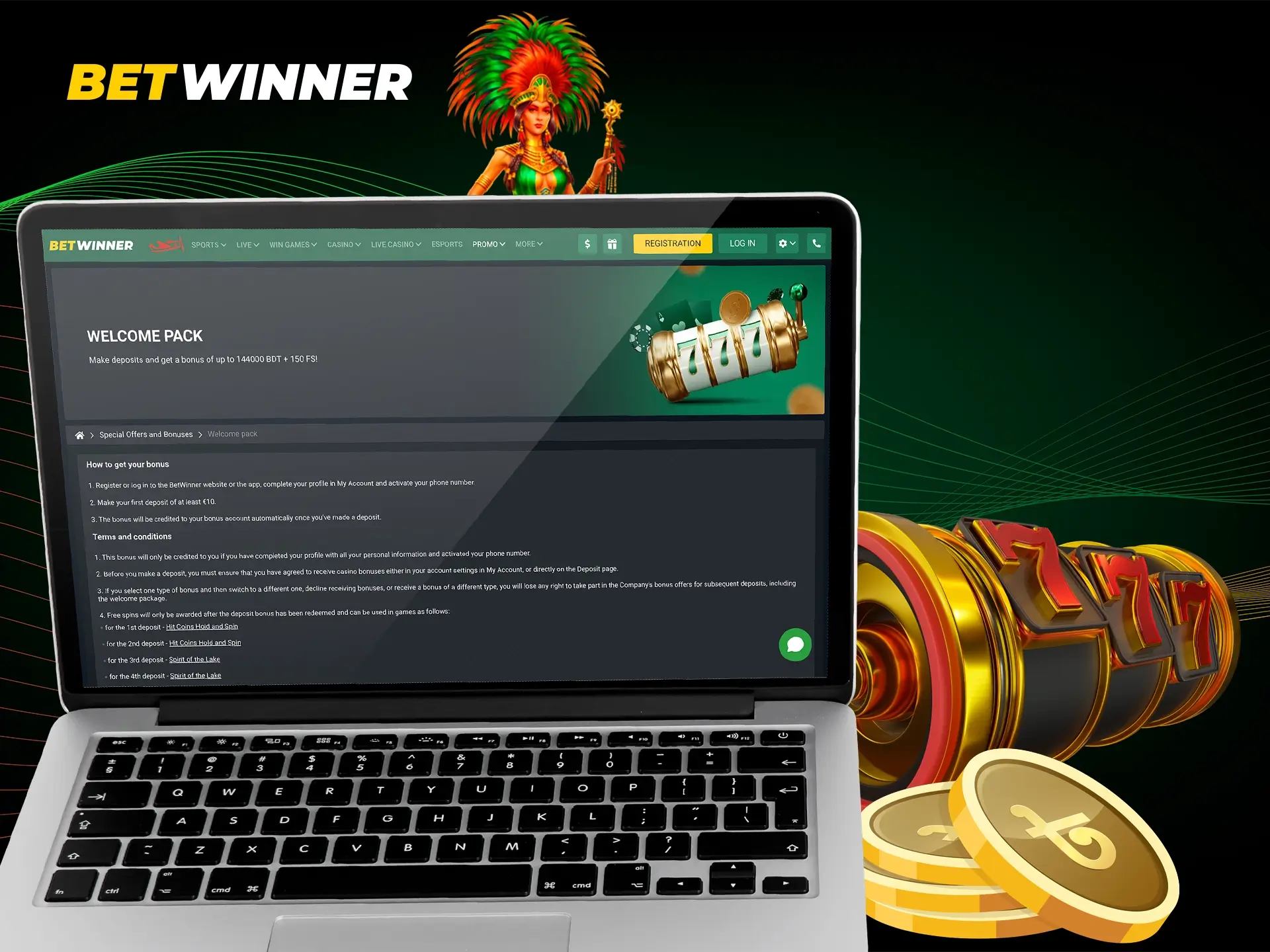 Sign up and get a unique bonus from Betwinner including slots and a large percentage to top up.