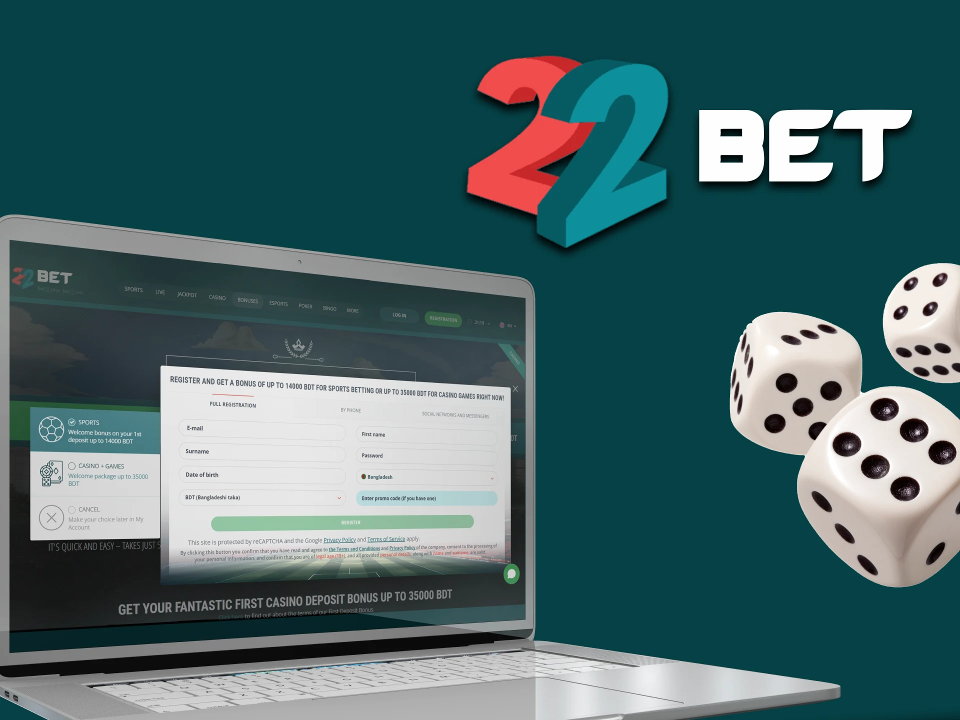 Getting a bonus from 22bet is very easy.