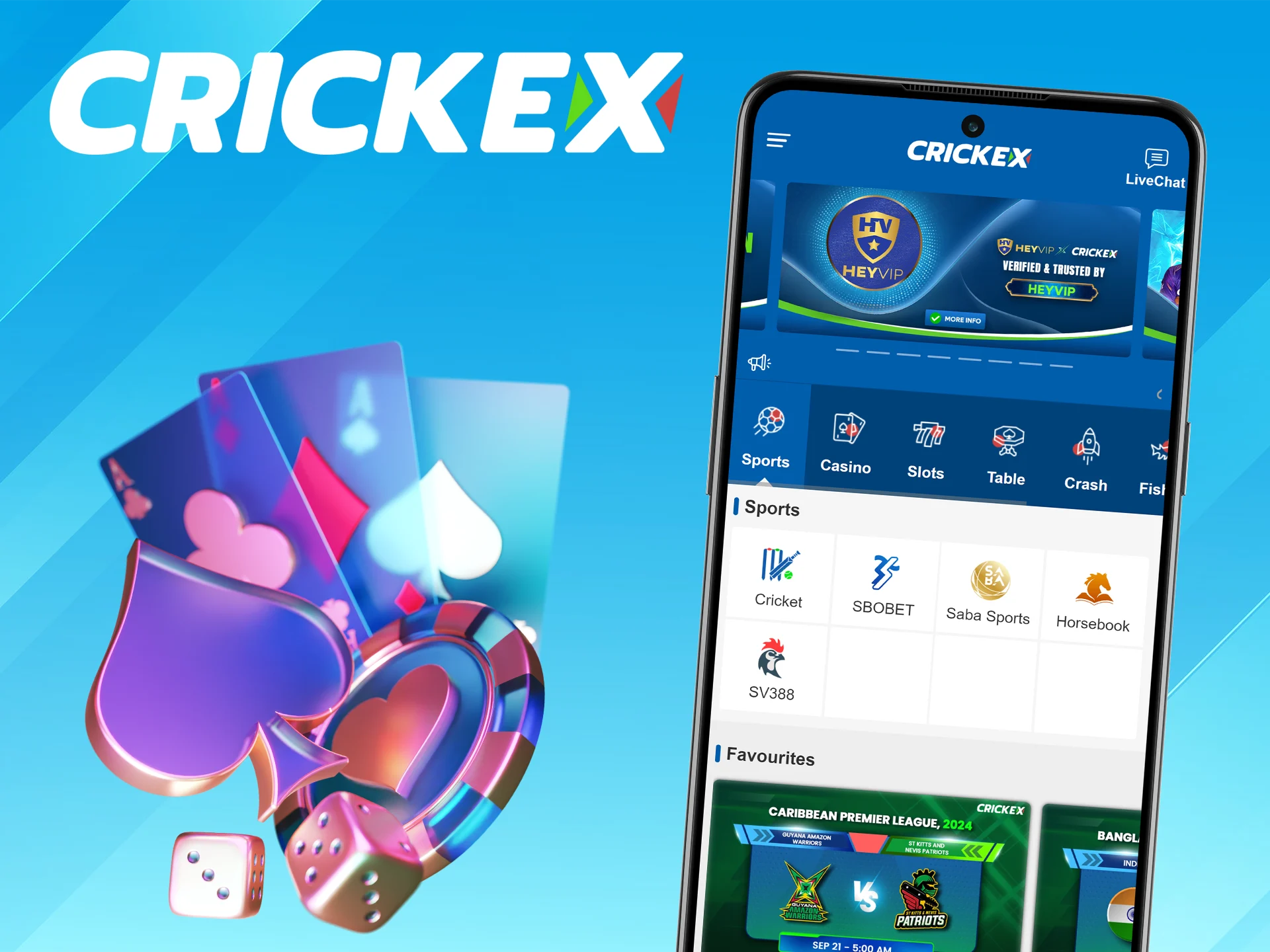 Crickex app offers you premium betting and casino services.