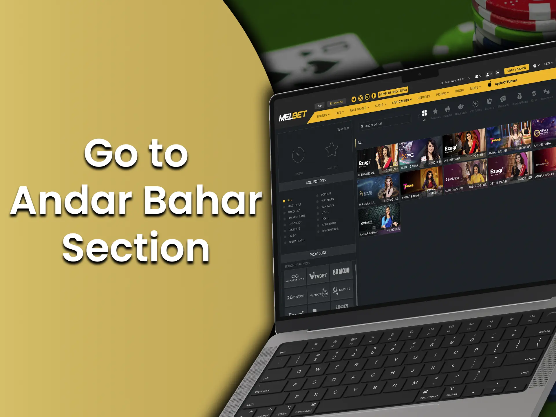 Open a search and search for Andar Bahar game.