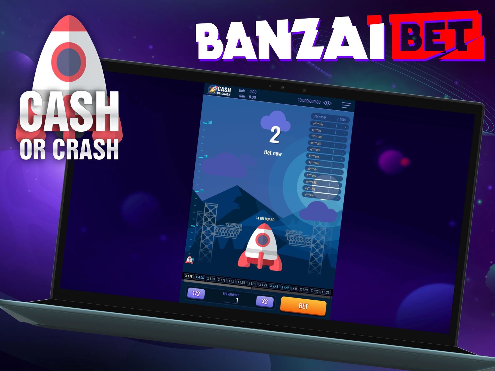 BanzaiBet offers a seamless Cash or Crash experience.