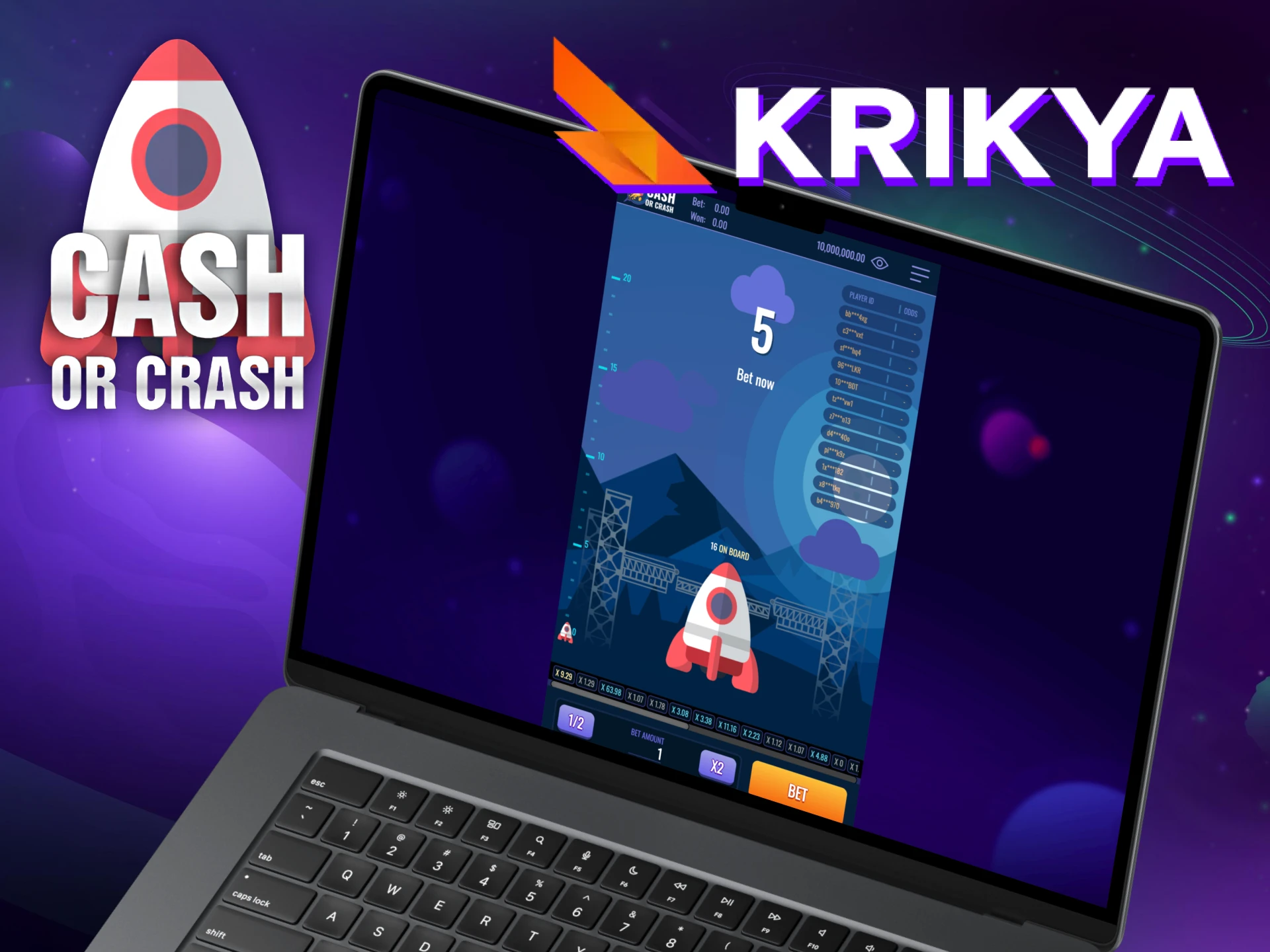 Play Cash or Crash after sign-up at Krikya.