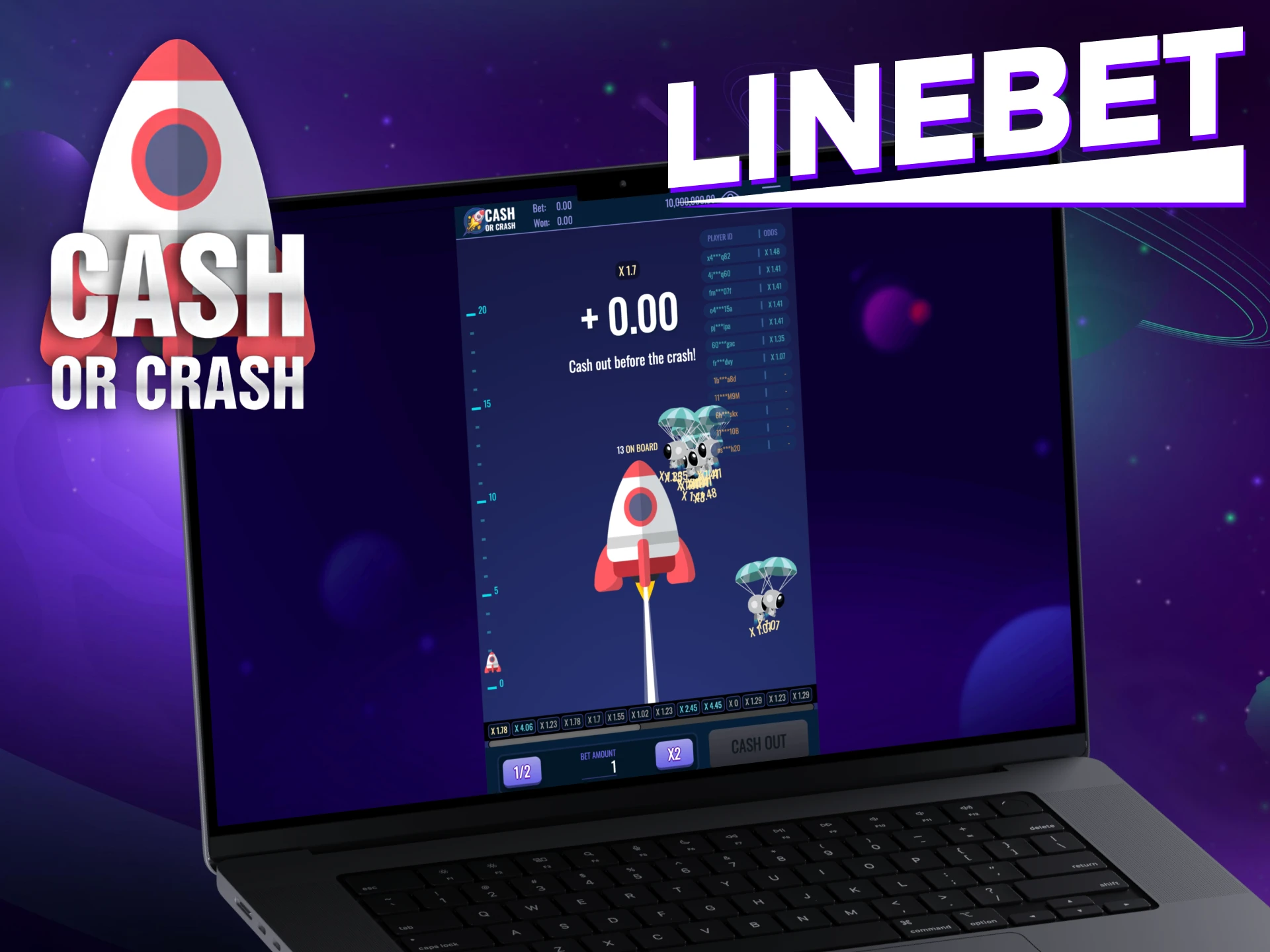 Play Cash or Crash after registration at Linebet.