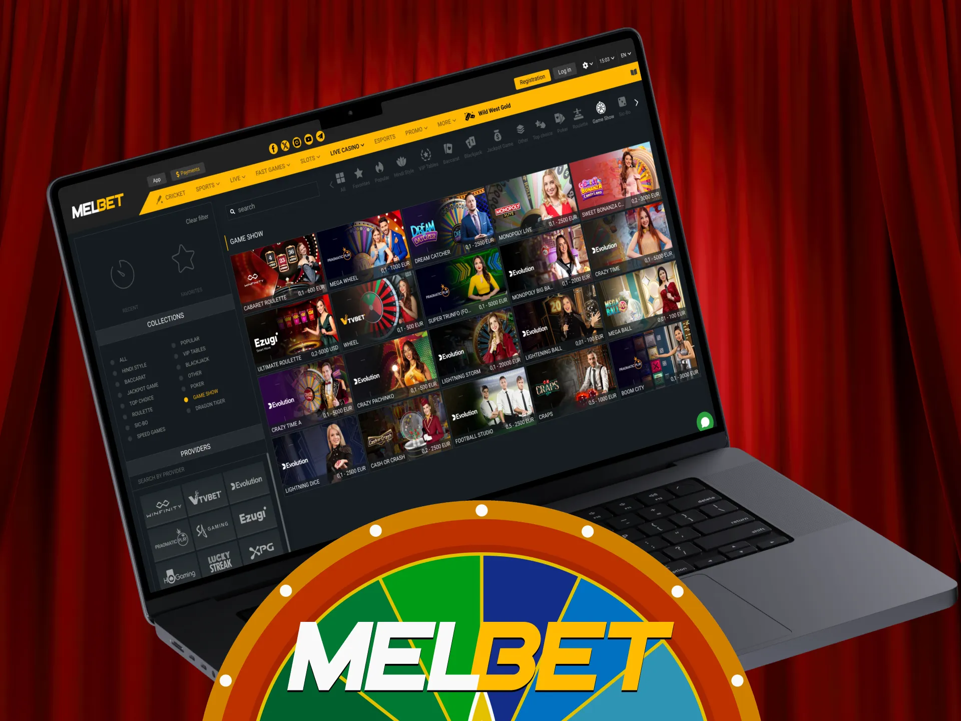 You can register at Melbet and start playing show games.