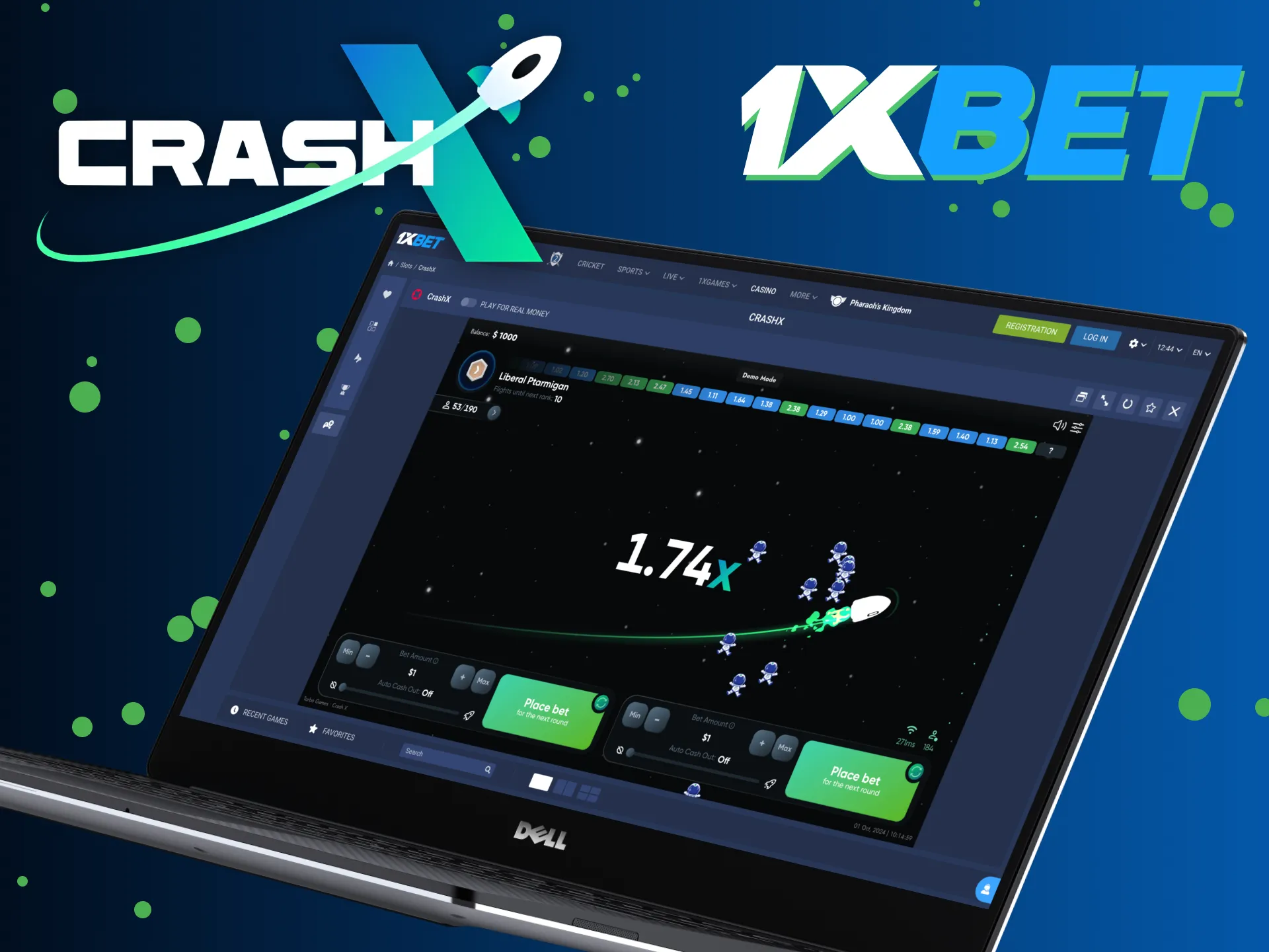 Enjoy CrashX game at 1XBET online casino.