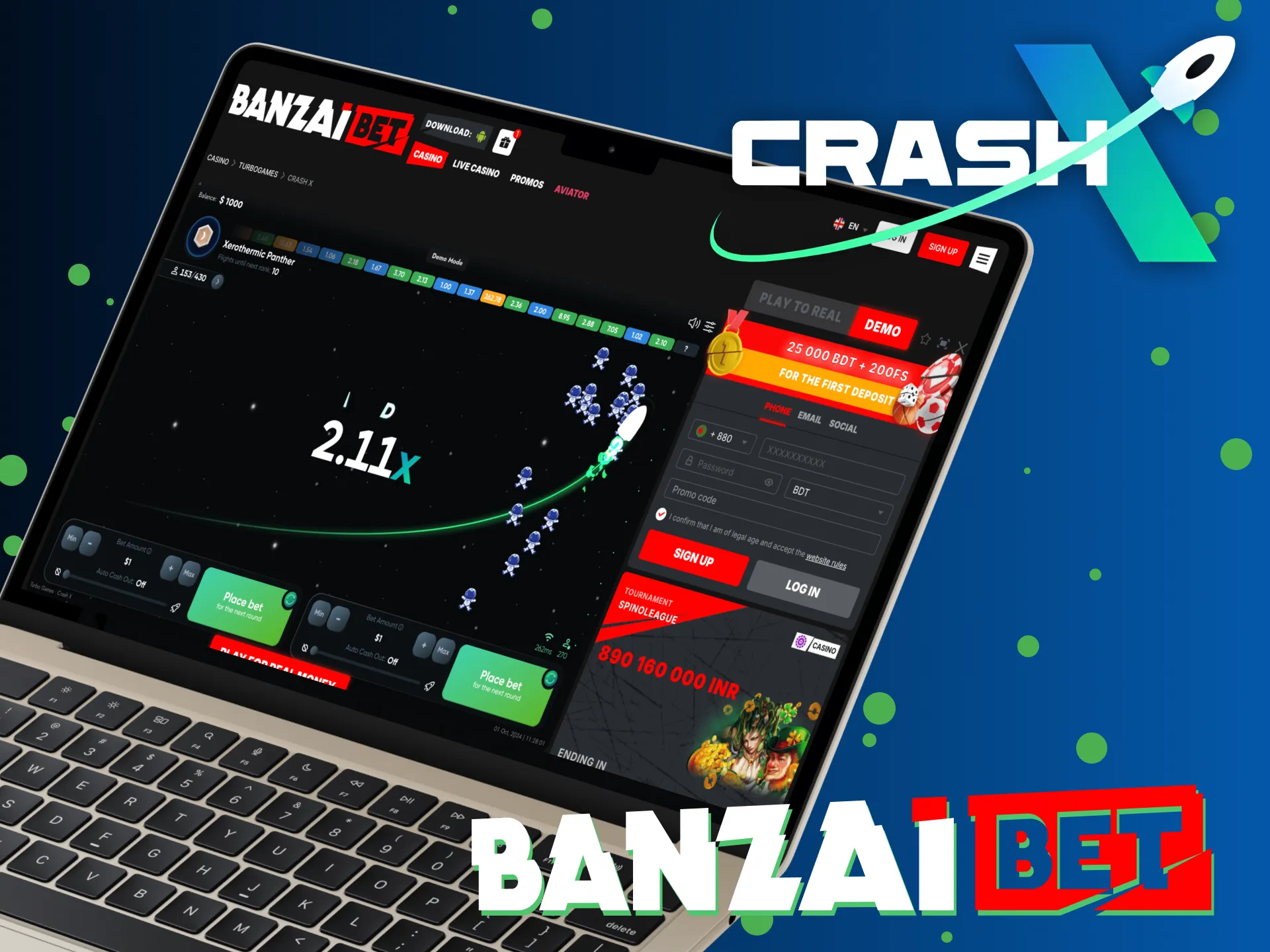 Register at Banzaibet casino and start playing CrashX.