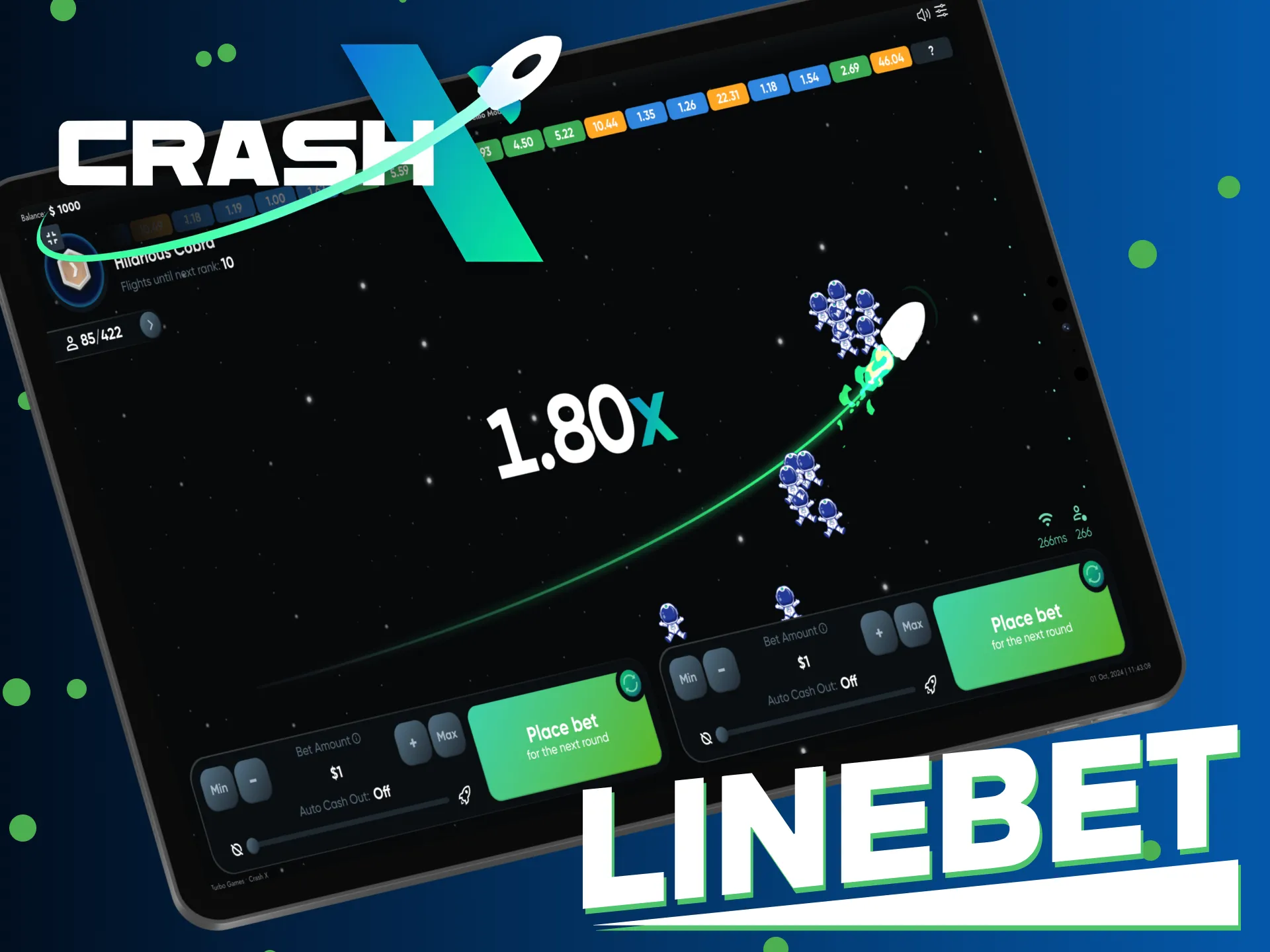 Enjoy CrashX game with Linebet online casino.