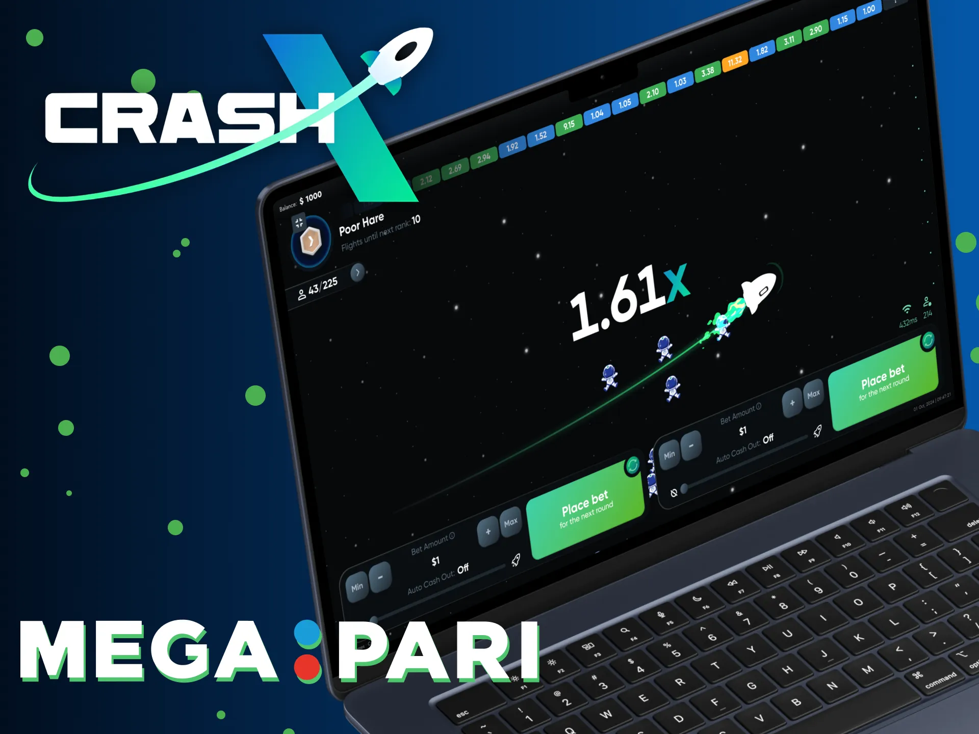 Try your luck at CrashX on Megapari.