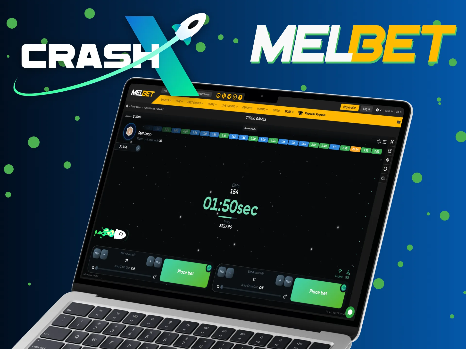 Register to play CrashX at Melbet.