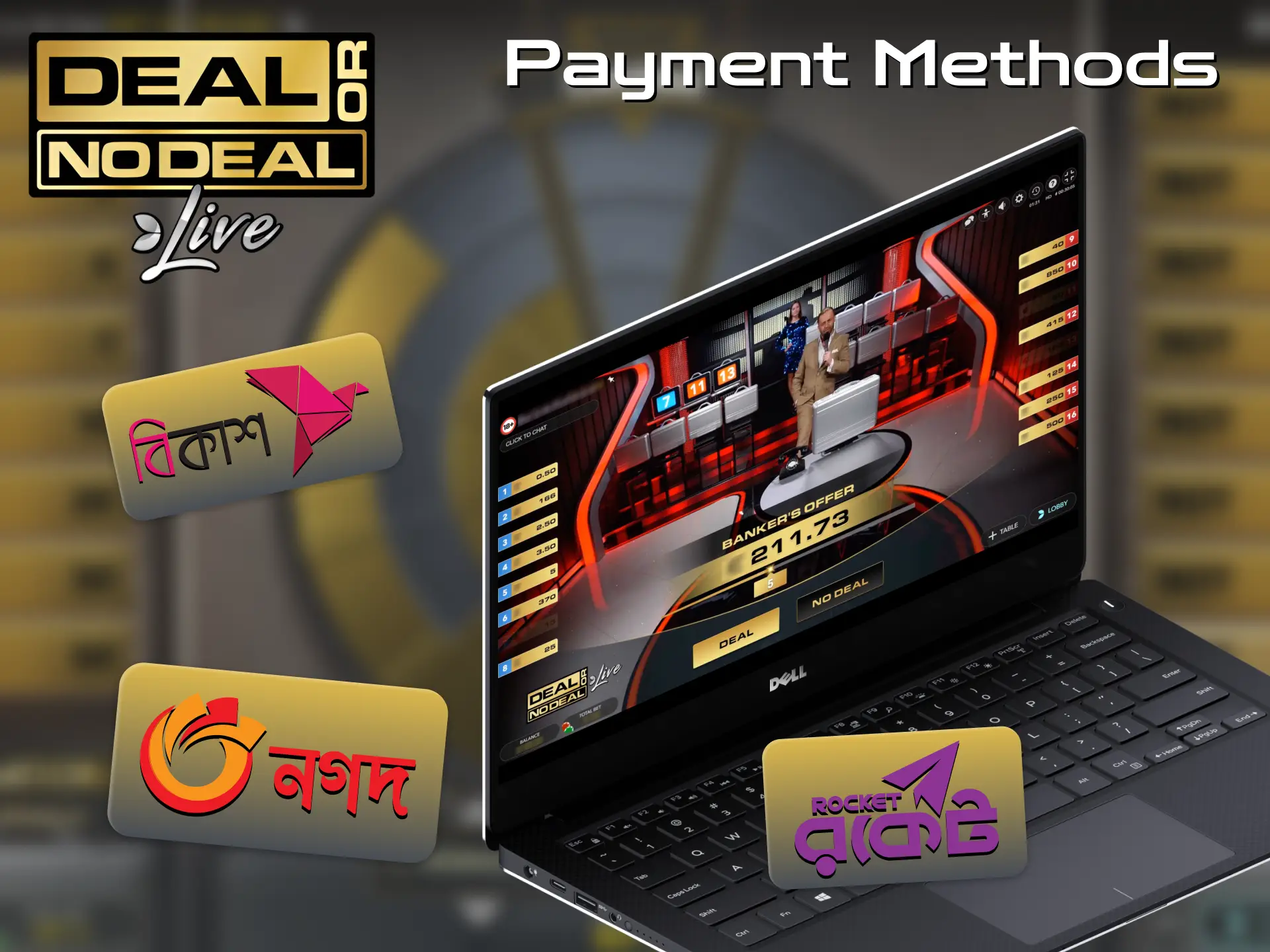 Here are the available payment methods for Deal or no Deal.