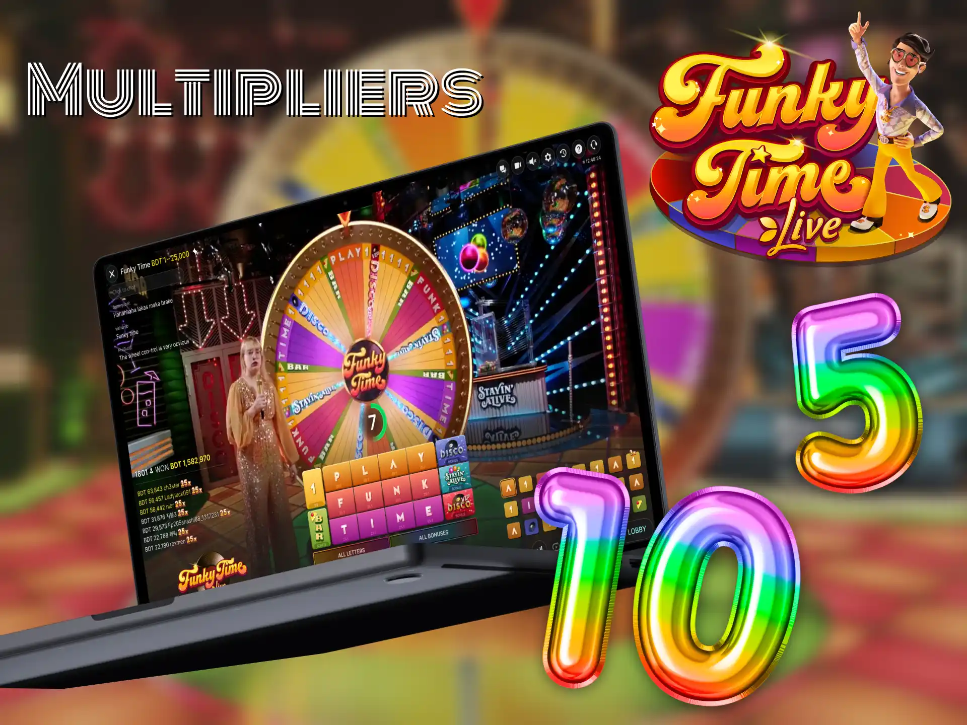 Increase your winnings with high multipliers in Funky Time.