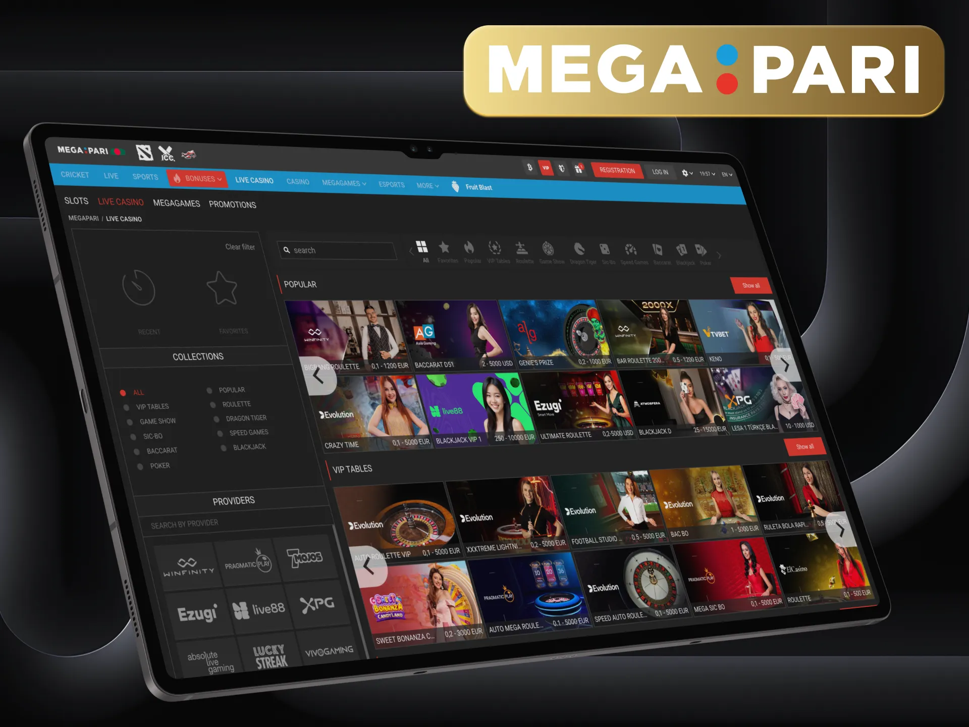 Explore a variety of live games at Megapari.