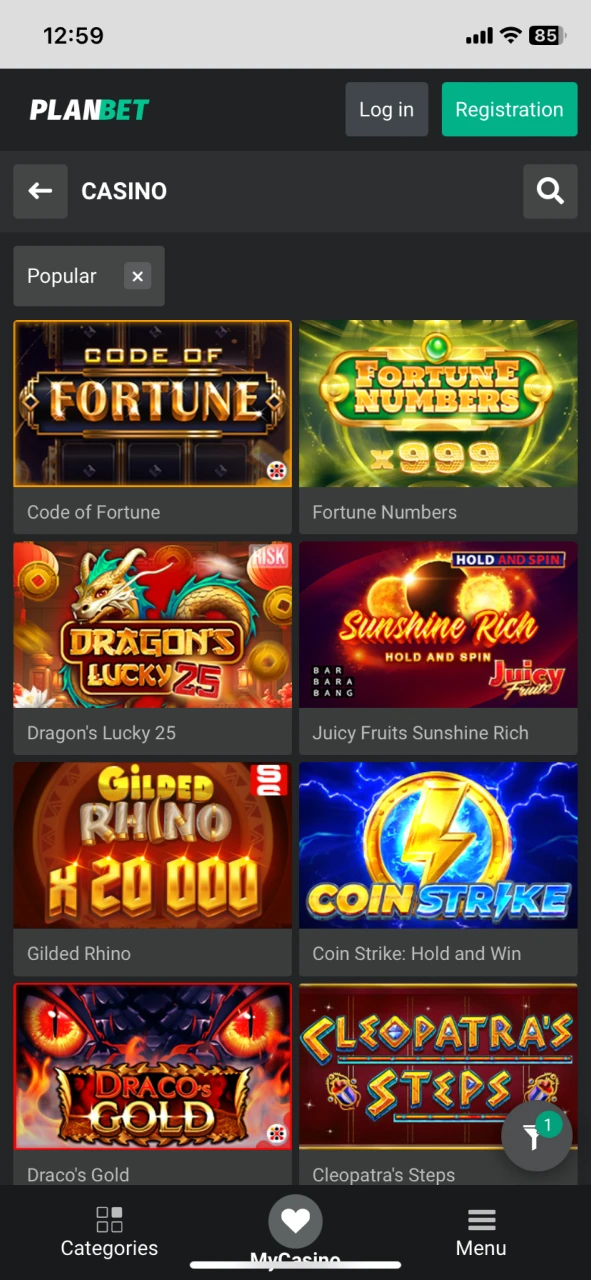 You can find variety of casino games at Planbet.