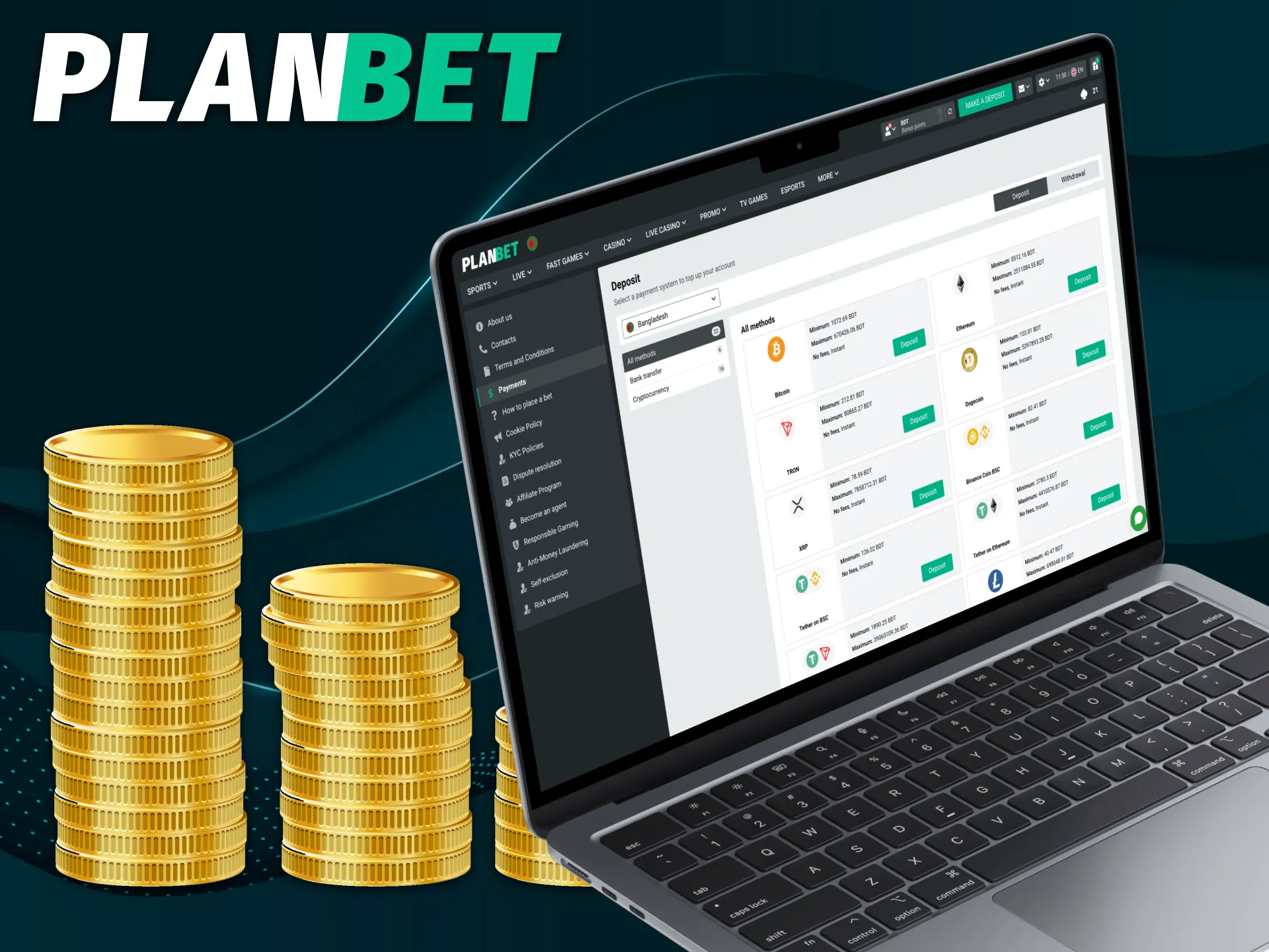 You can make a deposit at Planbet online casino.